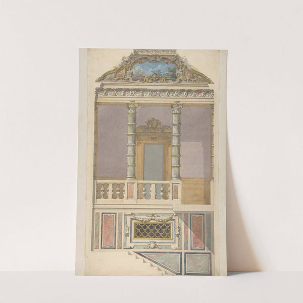 Elevation of an Italianate interior, including steps and an upper loggia decorated in composite columns by Jules-Edmond-Charles Lachaise