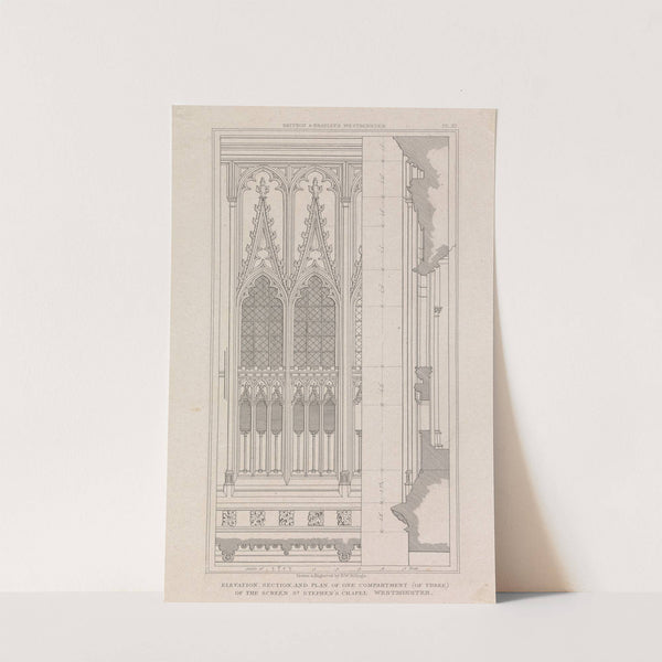 Elevation, Section and Plan, of One Compartment (of Three) of the Screen, St. Stephen's Chapel, Westminster by Robert William Billings