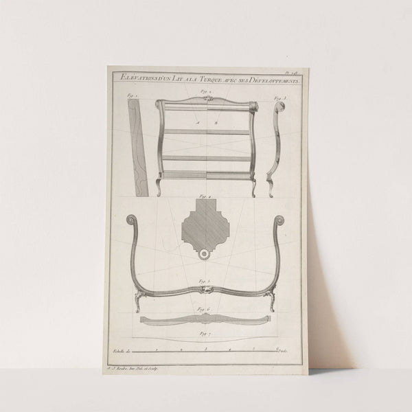 Elévations d’un lit a la turque avec ses développements. (1769-1774) by André Jacob Roubo