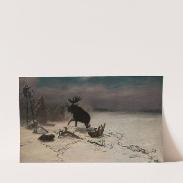 Elk fighting the wolves (1900s) by Julian Falat