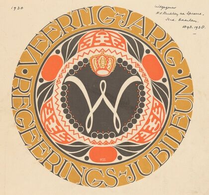 Embleem voor veertigjarig regeringsjubileum koningin Wilhelmina der Nederlanden