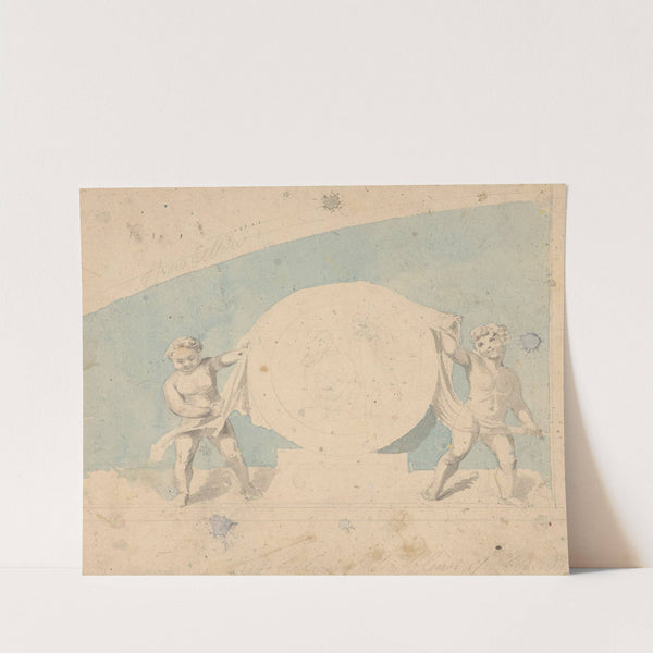 Emblem design with putti unveiling medallion by John Rubens Smith