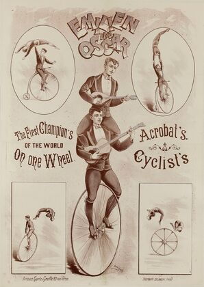 Emilien And Oscar The First Champion’s Of The World On One Wheel. Acrobat’s Cyclist’s (1880-1890)