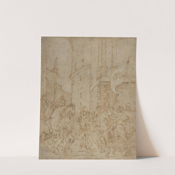 Emperor greeted by a warrior by School of Marcantonio Raimondi