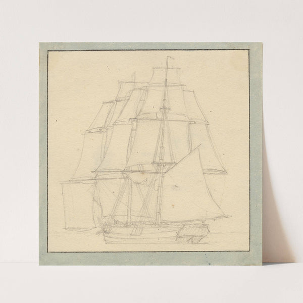 En brig med læsejl by Christoffer Wilhelm Eckersberg