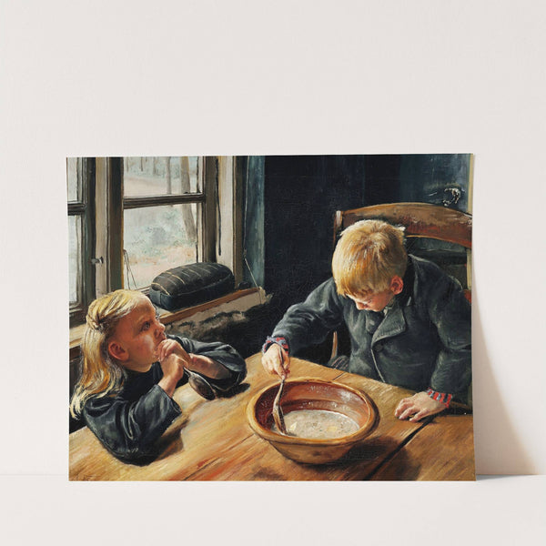 En Dreng og en Pige ved Middagsmaden (1884) by Laurits Andersen Ring