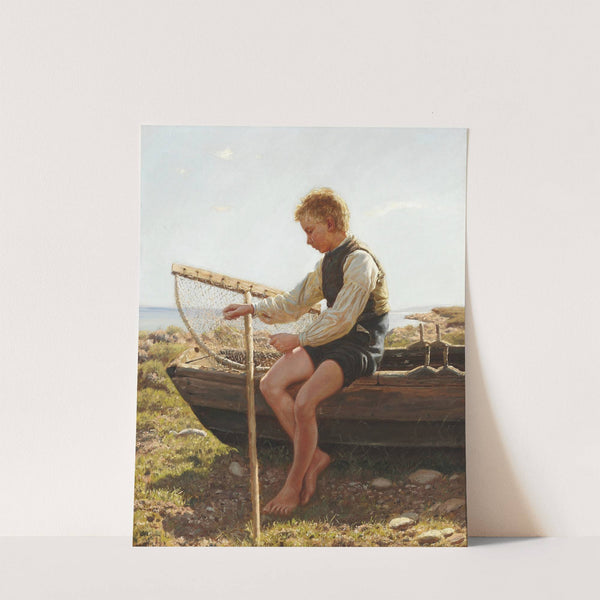 En dreng reparerer nettet by Hans Michael Therkildsen