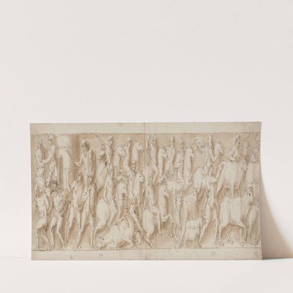 En germansk landsby ødelægges; de flygtende germanere forfølges; kvinder ikke afbilledet af Guerra og dyr føres bort by Giovanni Guerra