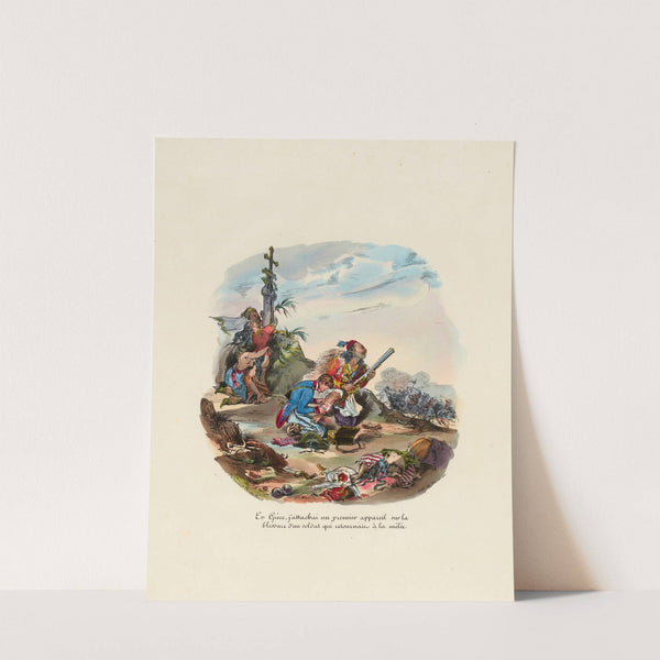 En Grèce, j’attachai un premier appareil sur la blessure d’un soldat qui retournait à la mélée (1828) by Henri-Gérard Fontallard