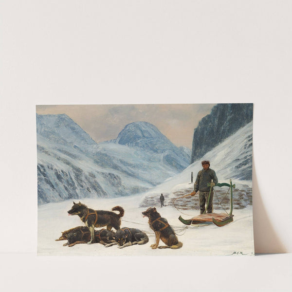 En grønlænder holder hvil ved sin hundeslæde by Carl Rasmussen