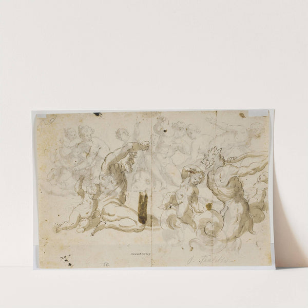 En havgud og to putti by Domenico Piola