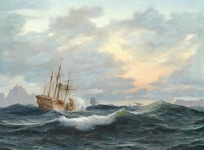 En hjuldamper og andre skibe på havet