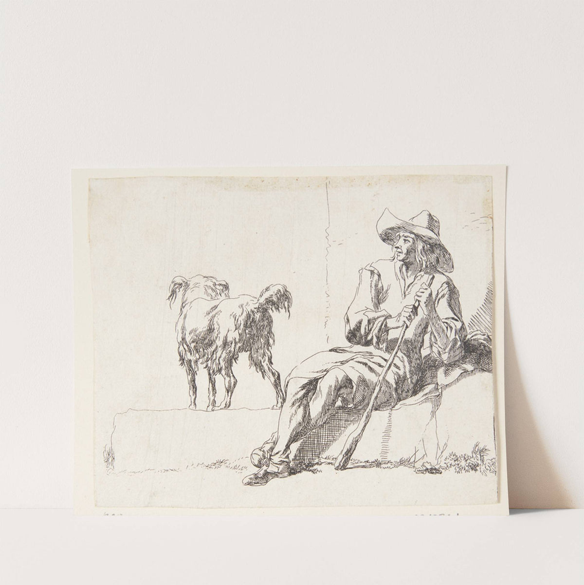 En hyrde med sin hund Titelblad til Geder by Nicolaes Pietersz. Berchem
