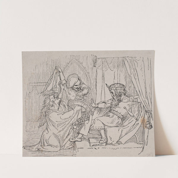 En konge taber sceptret af forfærdelse Forarbejde til Uglspil-billederne (1840) by Andreas Flinch