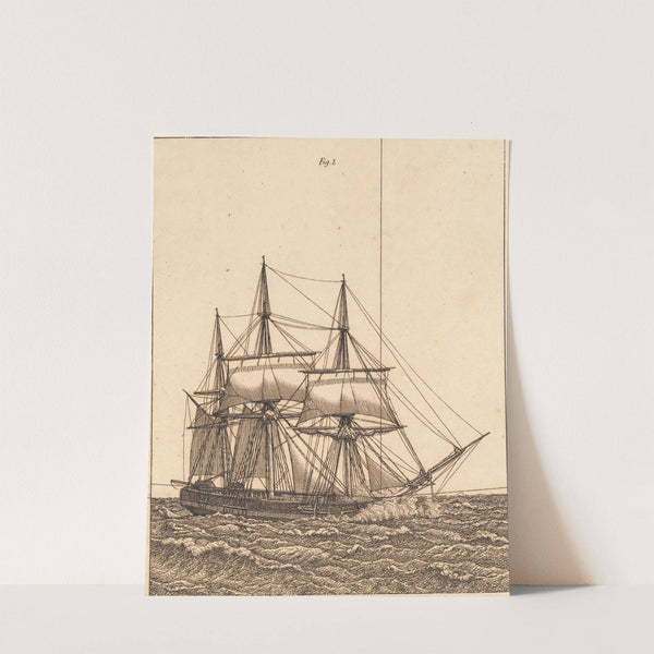 En korvet for fulde sejl Illustration til Linearperspectiven , Tavle X by Christoffer Wilhelm Eckersberg