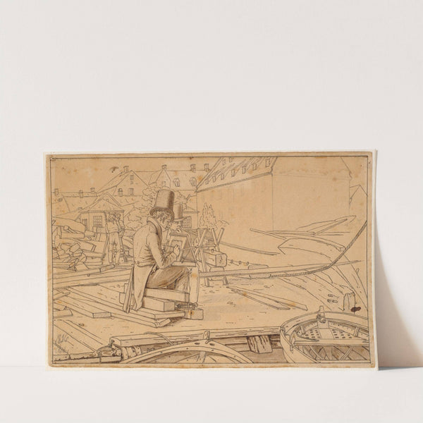 En kunstner malende ved et skibsværft by Martinus Rørbye