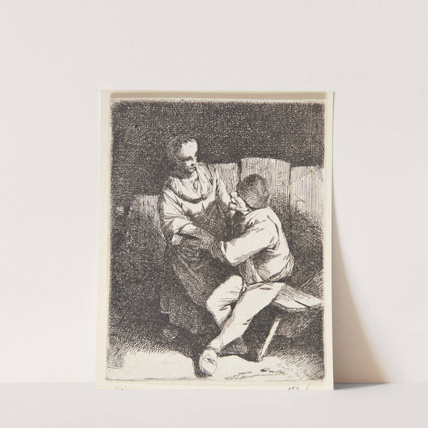 En kvinde afviser en bondes tilnærmelser by Cornelis Pietersz. Bega