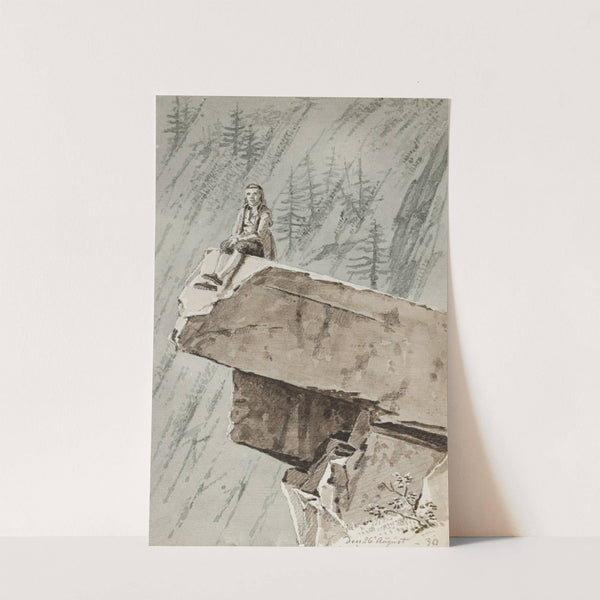 En mand, der sidder på et klippefremspring. I baggrunden en bjergskråning by Martinus Rørbye