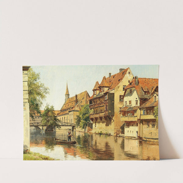 En mand i en båd i en tysk by by August Fischer