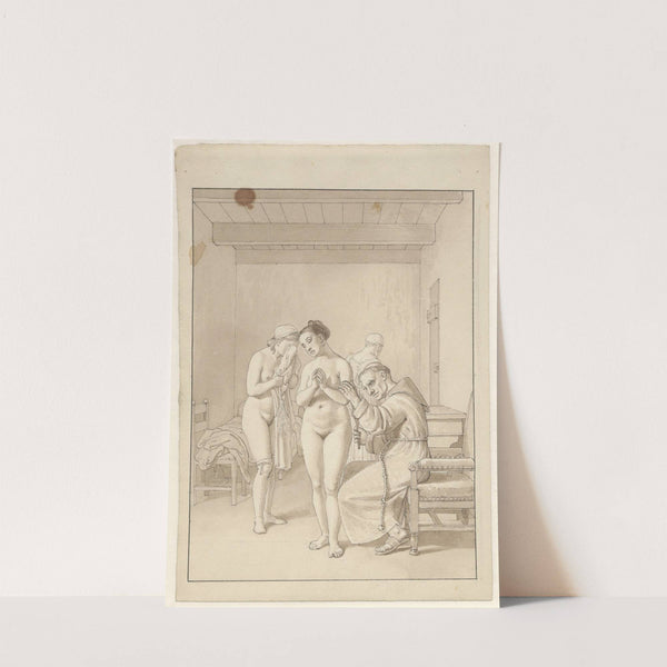 En munk, der afstraffer to nøgne kvinder by Christoffer Wilhelm Eckersberg