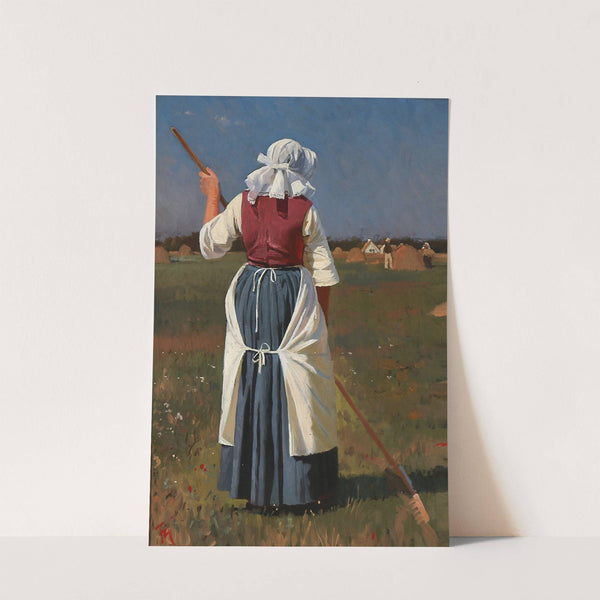 En rygvendt bondekone, der arbejder i solen by Frants Henningsen