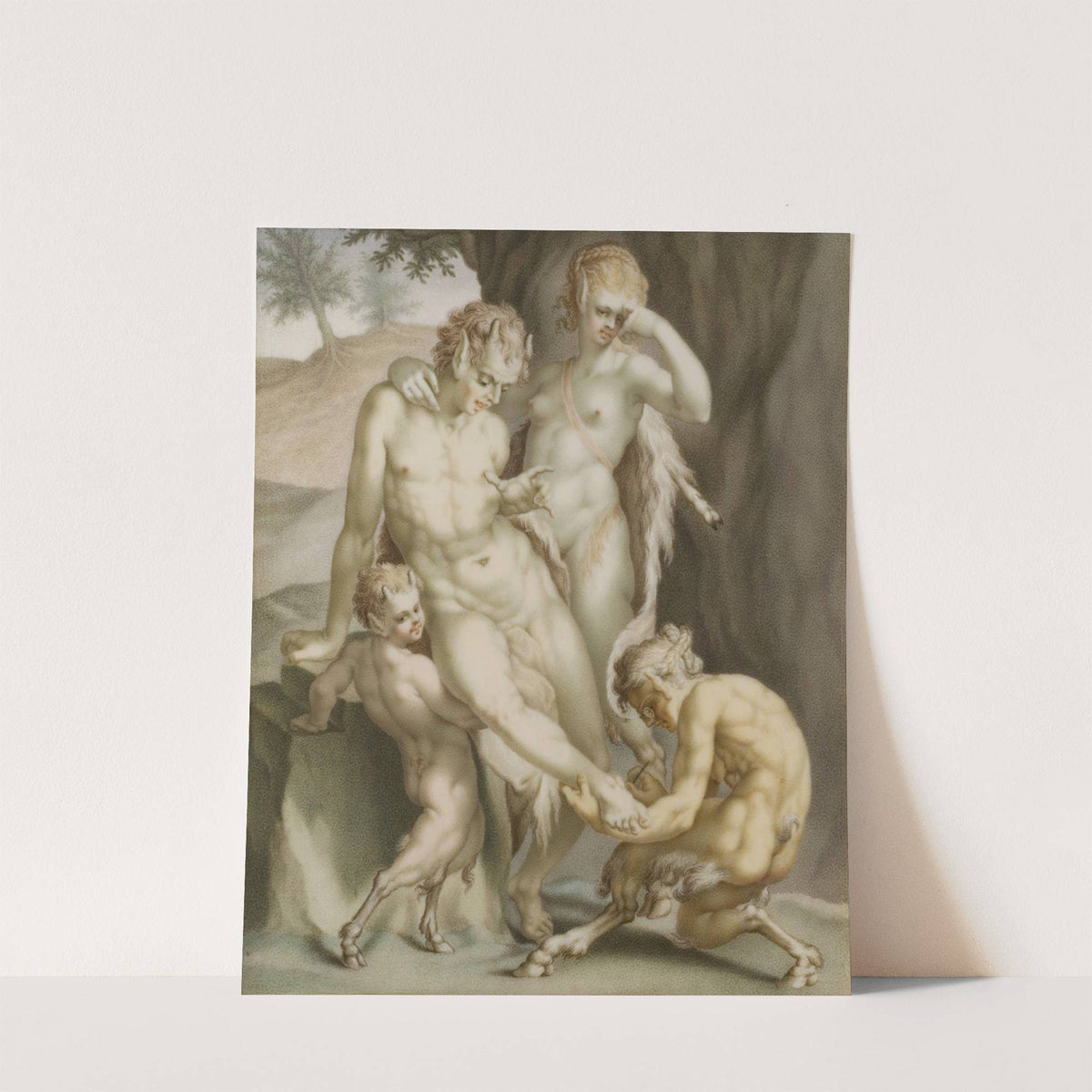 En satyr, en menad och tvenne fauner, sysselsatta med att dra ut en sticka by Carl Gustaf Klingstedt