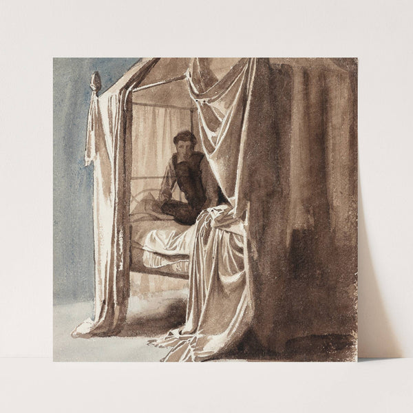 En seng med omhæng Studie til billedet Niels Ebbesen og Grev Gert udstillet 1868 by Carl Bloch