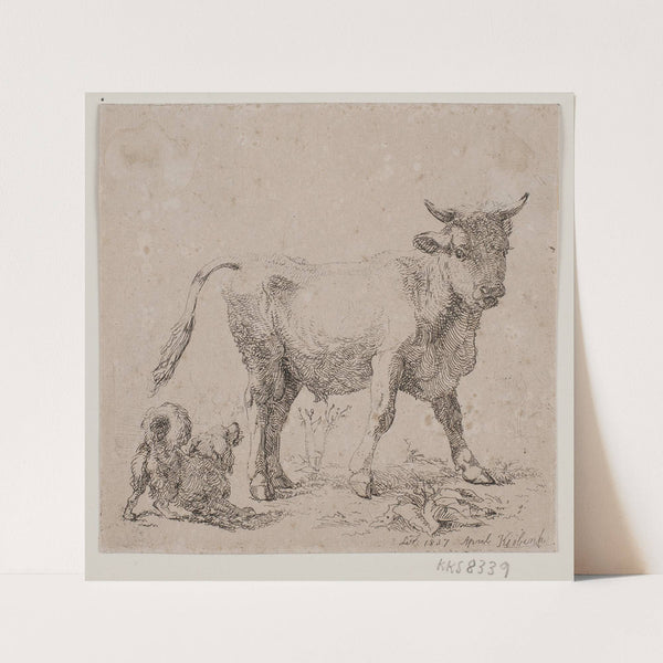 En tyrekalv og en gøende hund (1837) by Lorenz Frølich
