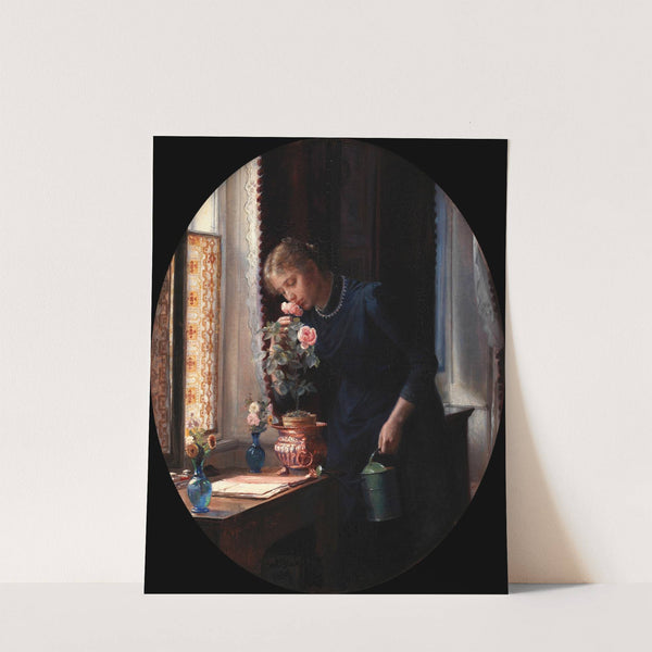 En ung pige, der lugter til en rose (1889) by Carl Bloch