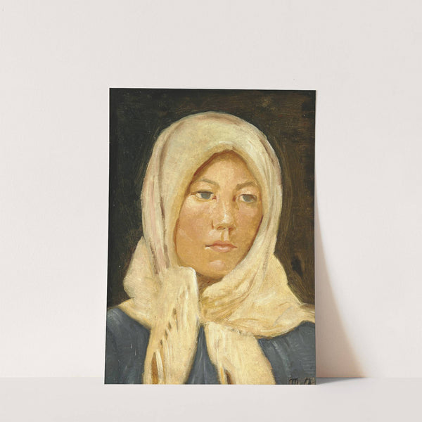 En ung skagenspige med tørklæde by Michael Ancher