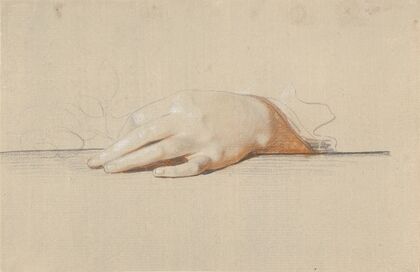 En venstre hånd hvilende på et bord, holdende en rose (1788 – 1791)