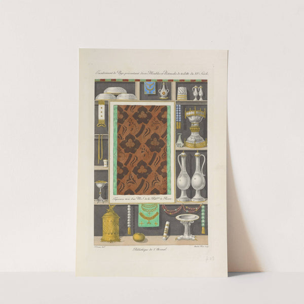 Encadrement de page présentant divers meubles et ustensiles de toilette du XVe. siècle. by Nicolas Xavier Willemin