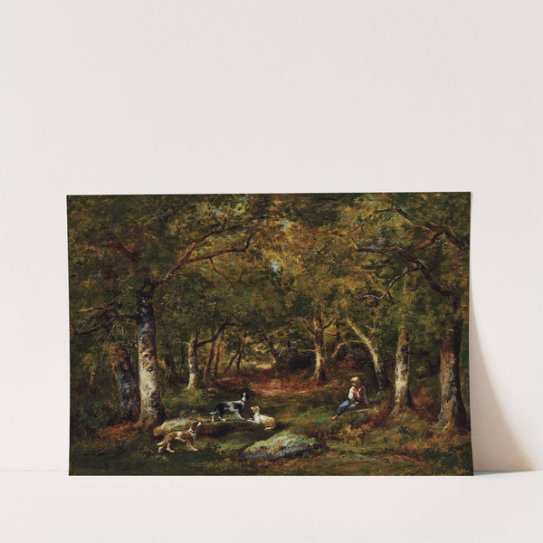 Enfant Et Chiens De Chasse En Forêt by Narcisse-Virgile Diaz de La Peña