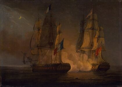 Engagement between HMS Amelia and French frigate l’Arethuse, off the Isles of Loss, 1813 — size preview