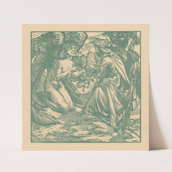 Engel toont een schedel aan twee mannen by Johannes Josephus Aarts