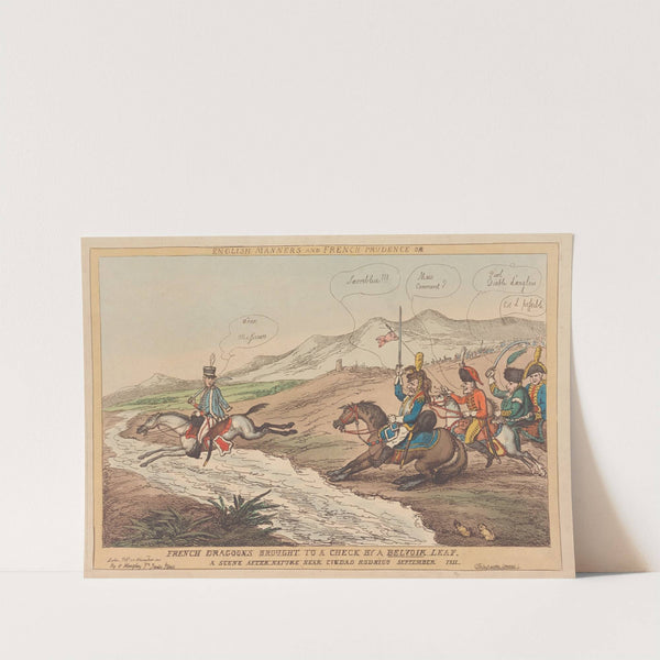 English Manners and French prudence or French dragoons brought to a check by a Belvoir leap. A scene after nature near Ciudad Rodrigo September 1811 (1811) by Thomas Rowlandson