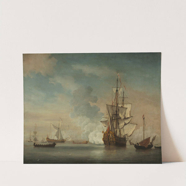 English Warship Firing a Salute by Anonymous