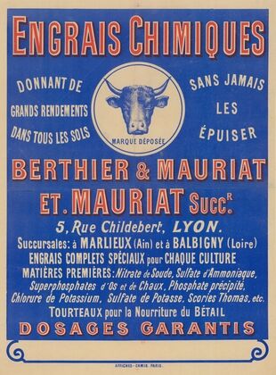 Engrais chimiques, Berthier & Mauriat. Et Mauriat succr, 5 rue Childebert, Lyon (1890)