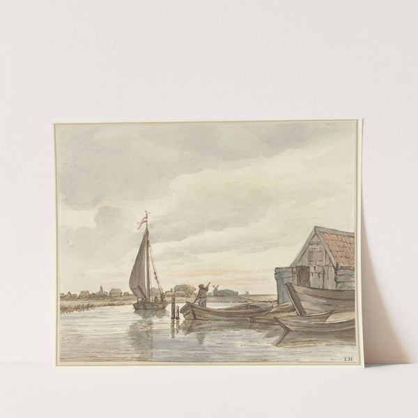 Enkele bootjes op een sloot by Jan Hulswit