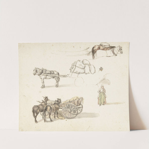 Enkele studies van karren en een staande boerin by Gillis Neyts