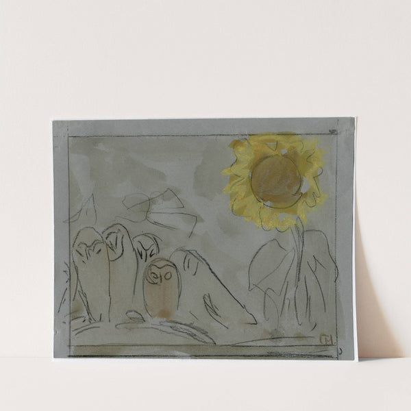 Enkele uilen naast een zonnebloem by Theo van Hoytema