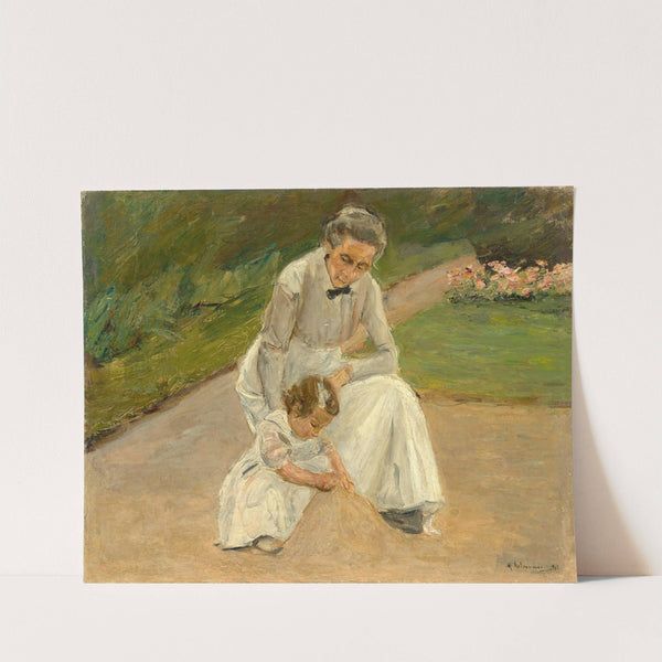 Enkelin und Kinderfrau beim Spielen im Garten (1919) by Max Liebermann