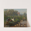 Enten und Geflügel an einem Wasserteich mit einem Gehöft im Hintergrund by Carl Jutz The Elder