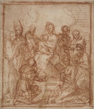 Enthroned Madonna with Child and eight saints