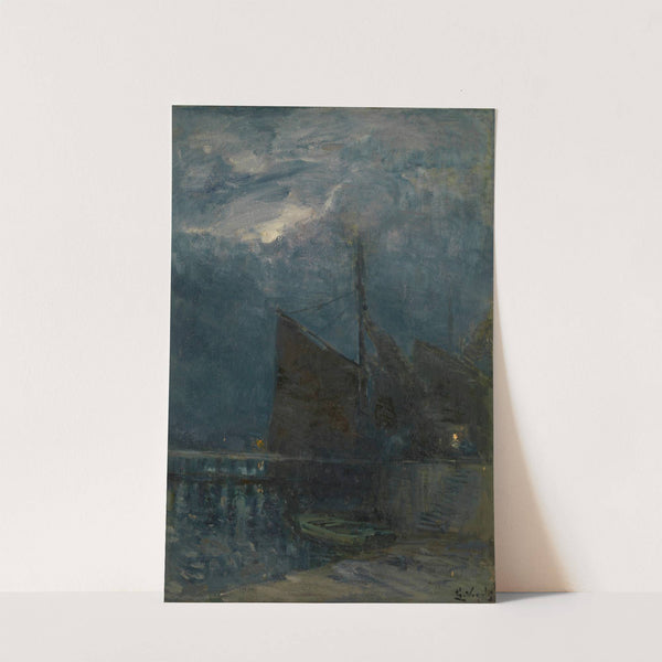 Entrance of a Harbour by Night by Guillaume Vogels