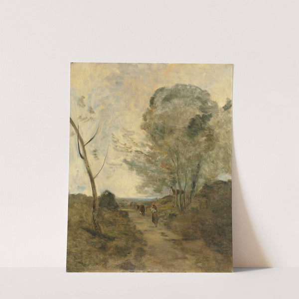 Environs D'arleux, Paysanne Conduisant Une Vache Au Pâturage, Effet De Matin by Jean-Baptiste-Camille Corot