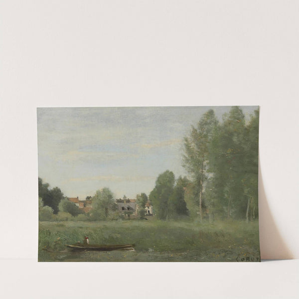 Environs De Mantes, Petites Habitations Cachées Dans Les Arbes Près Du Bord De L'eau by Jean-Baptiste-Camille Corot