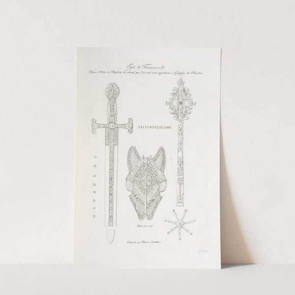 Épée de François Ier masse d'arme et chanfrein de cheval qu l'on croit avoir appartenus à Godefroy de Bouillon. by Nicolas Xavier Willemin