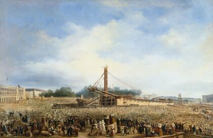Ãrection de l’obélisque de Louqsor sur la place de la Concorde, le 25 octobre 1836
