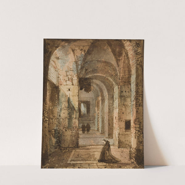 Ermite agenouillé sous des voûtes by François-Marius Granet